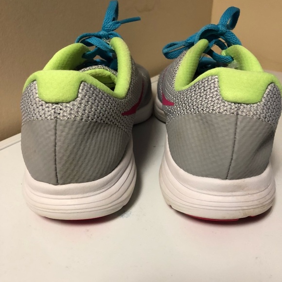 Nike Revolution 3 gray neon yellow blue running sneakers - Picture 2 of 8